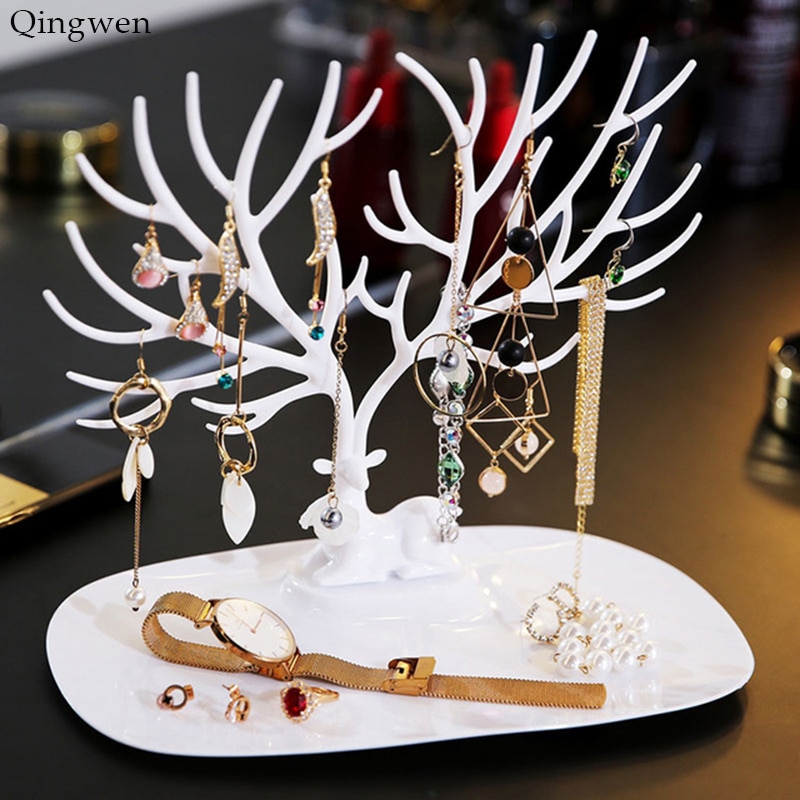 Qingwen brincos de cervos colar, colar, pingente, pulseira, expositor, bandeja, árvore, armazenamento, joias, organizador, suporte ce0560