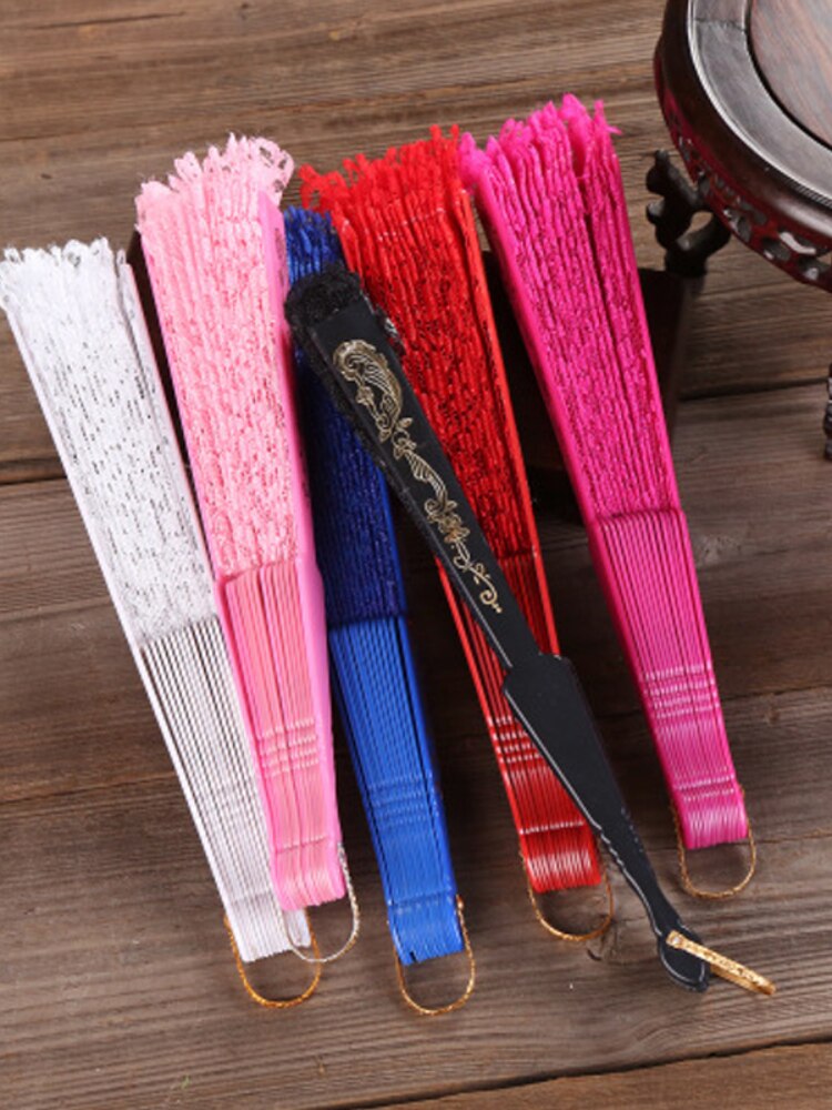 Éventail à main pliable en dentelle pour femmes, décoration de danse, de style victorien espagnol, en tissu noir et blanc, pour fête de mariage,
