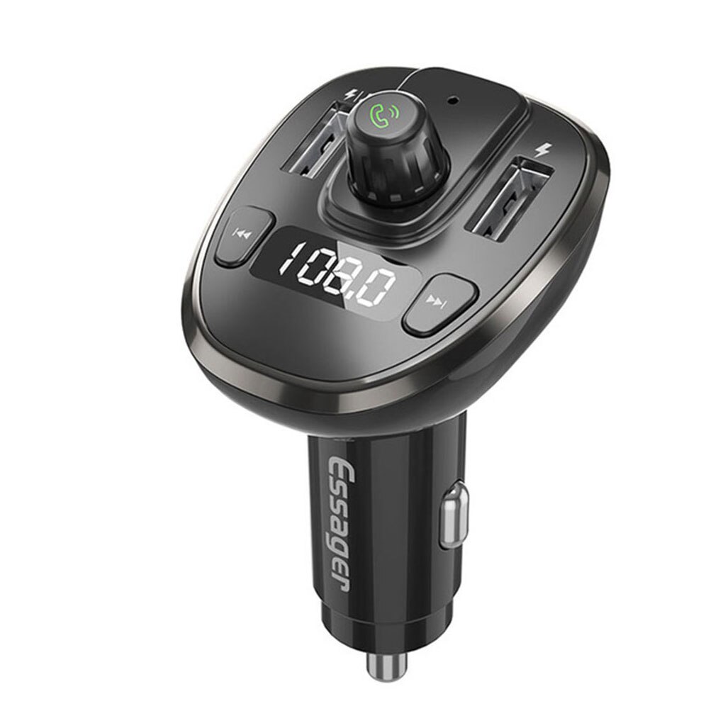 Essager – chargeur de voiture USB sans fil pour iPhone, transmetteur FM, Bluetooth, lecteur MP3, lecteur multimédia, charge rapide, pour téléphone: Black