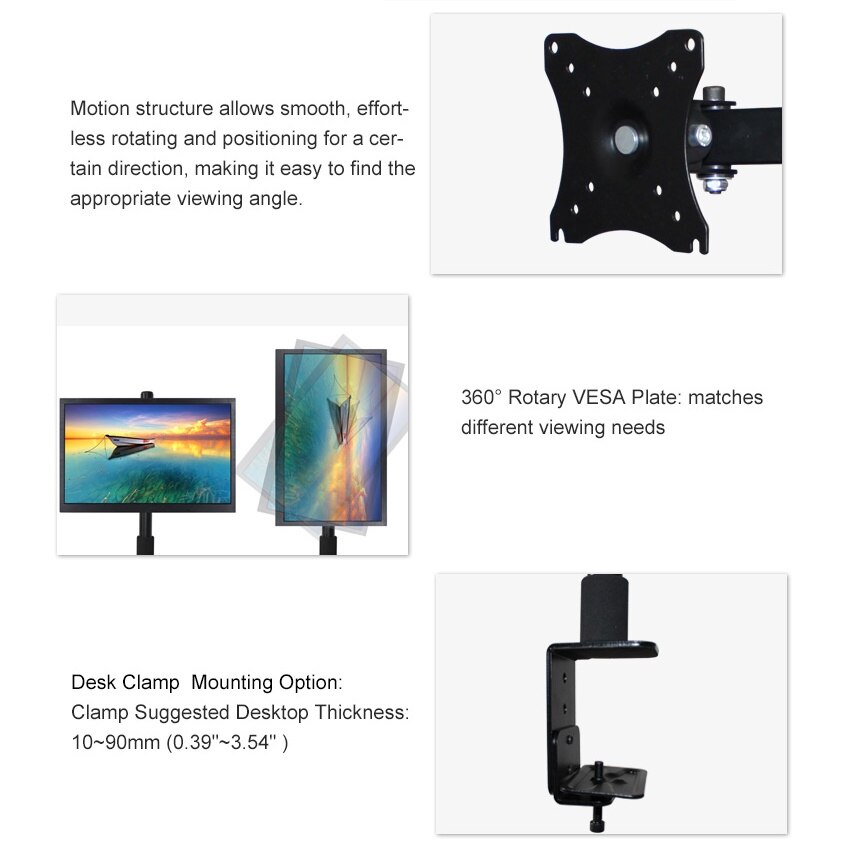 14-27 inch Screen Monitor Holder 360 Rotate Monitor Stand Tilt Swivel Desktop Monitor Mount Articulated Arm 0-6.5kg XJ07/XJ800