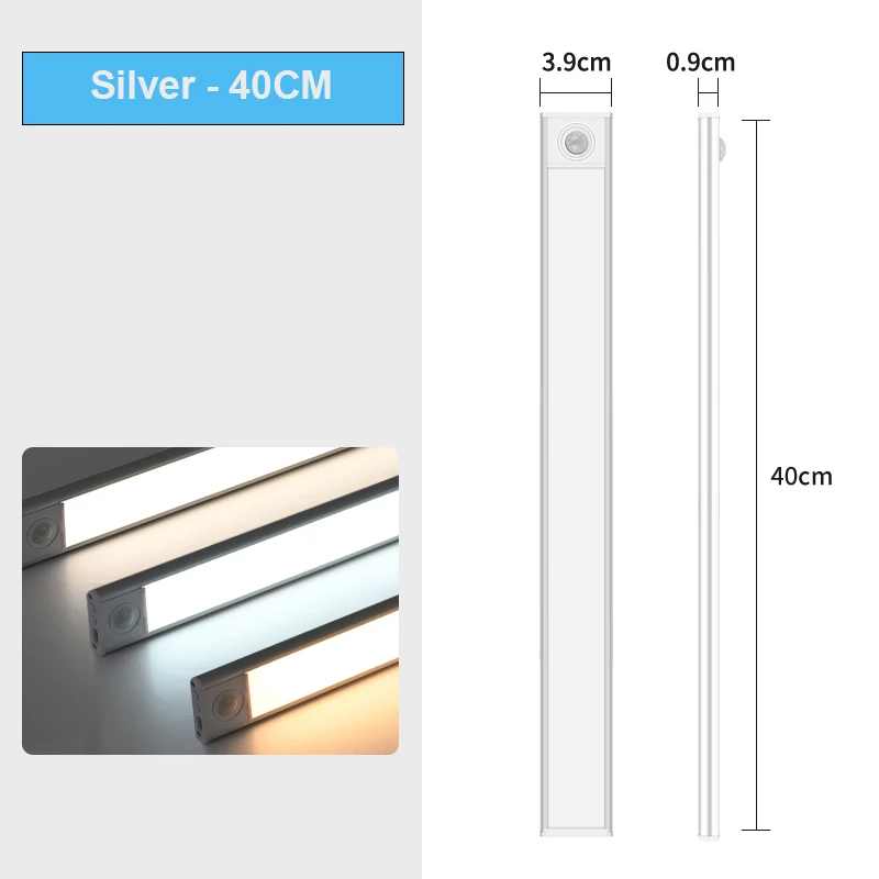 Lampe LED avec capteur de mouvement, Rechargeable par USB type-c, pour armoire de cuisine, éclairage d'armoire, 20cm/30cm/40cm/50cm: orange