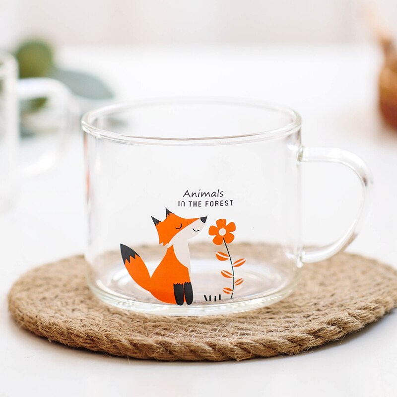 Cute Fox Coffee Mugs Breakfast Animal Milk Juice Tea Heat Resistant With Handle Cup Transparent Thickening Home