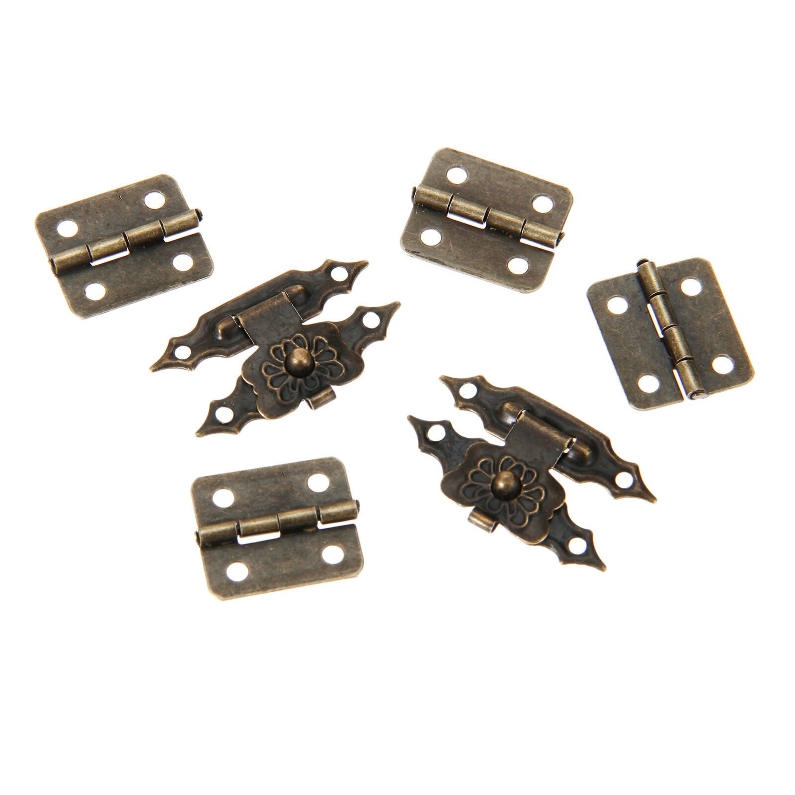 30 pçs/set Caixa de Bronze Antigo Fechos 38*18mm + Dobradiça Trava Ferrolho 18*16 milímetros w/parafusos Flor Fivela Cadeado Fechamento do Caso de Jóias de Madeira Decoração