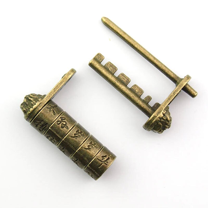 Mayitr Chinese Vintage Antique Password Brass Carved Word Padlock Lock/Key
