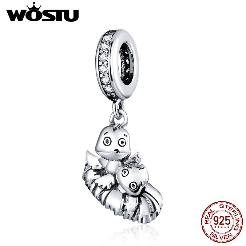 WOSTU Originale 925 Sterling Silver branelli di Fascino del coniglio di AMORE Del Fiore Del Pendente Del Panda Pendenti E Ciondoli Misura I Braccialetti Donne Gioielli FAI DA TE: DXC1522