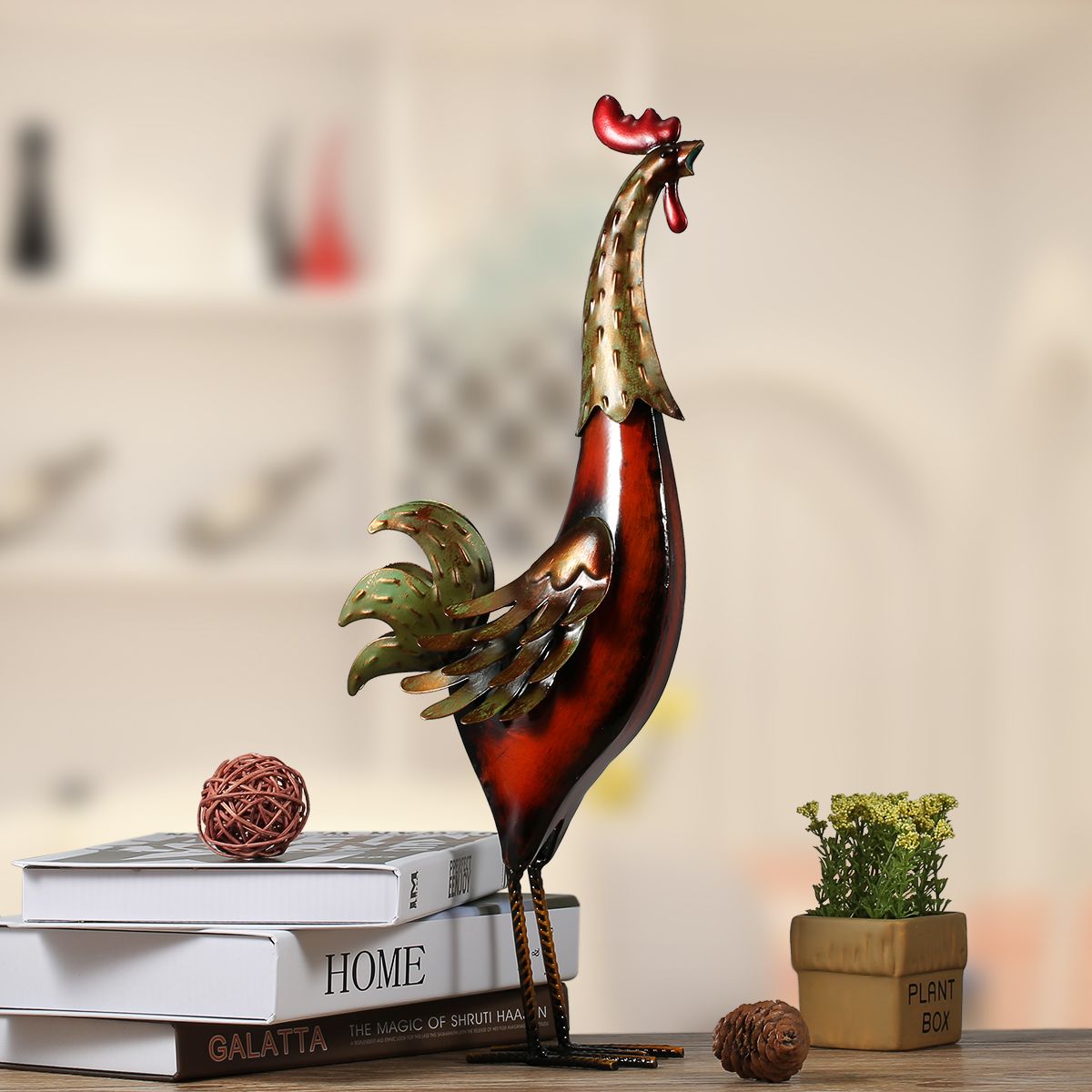 TOOARTS Statues Sculptures Iron Rooster Figurines Miniatures Metal Garden Statues Sculptures home decoration Handmade Crafts art