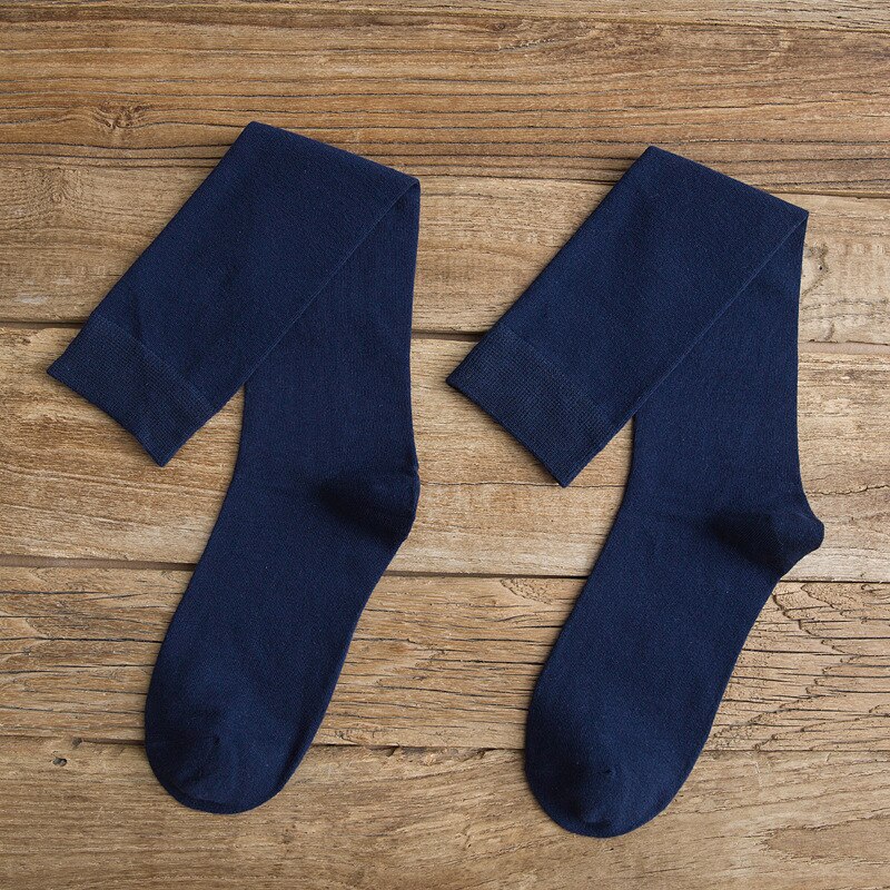 Koreaanse hoge kuitsokken dames effen kleur lange kniekousen japanse herfst winter warme kousen zachte ademende katoenen sokken: Marineblauw