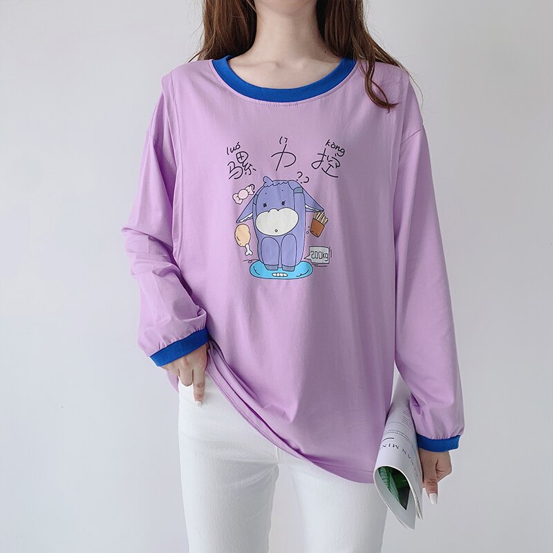 Lavendel langærmet bomulds amning t-shirt søde kvinders bluser o-hals amning top barsel tøj graviditet 7825