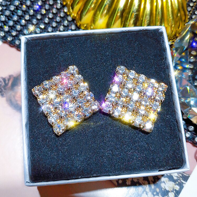 Super large Square Shining Women Full Rhinestone Jewellery Earrings Geometry Crystal Valentine&#39;s Day: Gold-color