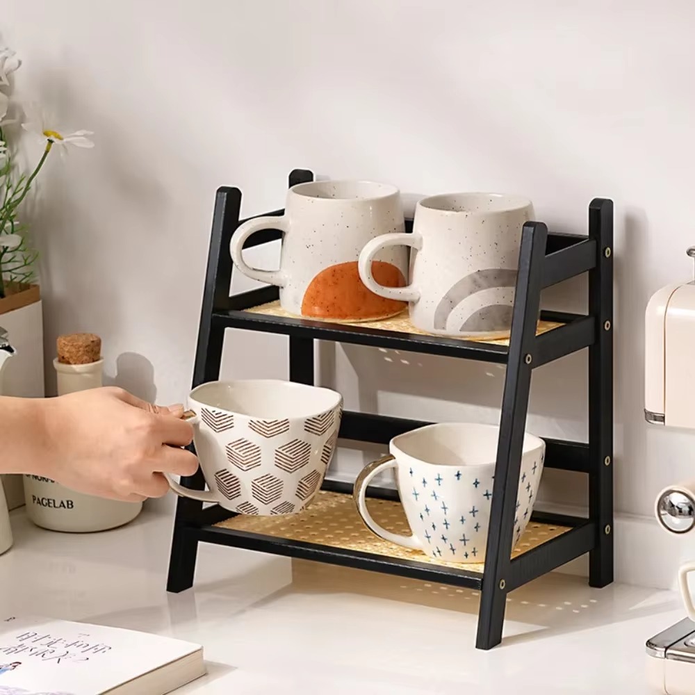 Bambus Doppelschicht Rack Offener Typ Blumentopf Ständer Schreibtische Lagerung Organizer Kleinigkeiten Lagerregal Schreibtisch Kaffee Bar Theke Regal