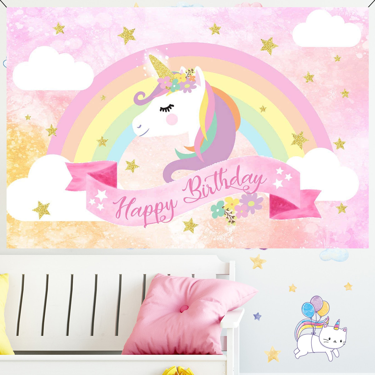 Unicorn Background Girl Birthday Party Decoration Unicorn Theme Cake Table Banner Photography Background Baby Shower Decoration