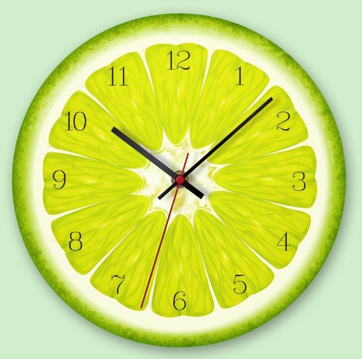 Fruit Wall Clock Lime Modern Kitchen Lemon Clock Watch Home Decor Living Room Clock Tropical Fruit Wall Art Timepieces: 3