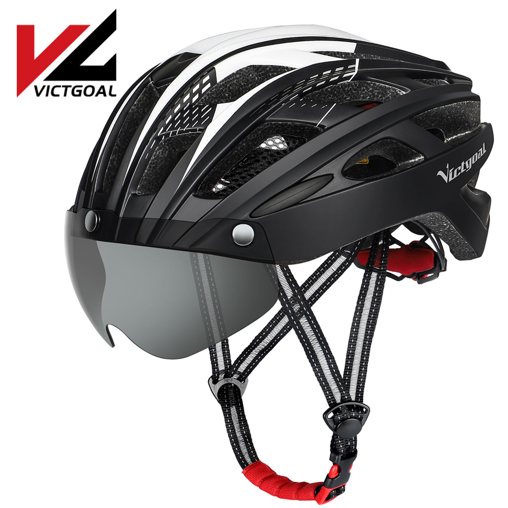 Victgoal adultos capacete da bicicleta capacete com destacável magnético óculos de proteção &amp; segurança led luz traseira ciclismo capacetes das mulheres dos homens
