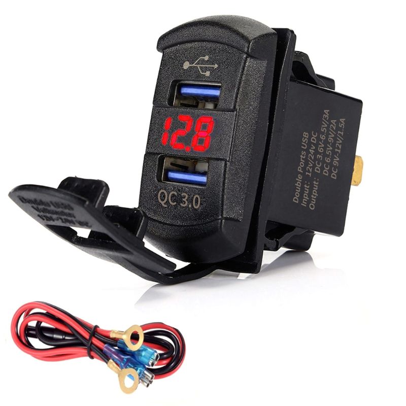 Schnellladefunktion 3.0 usb-anschlüssen, wippschalter  qc 3.0 led-anzeige und voltmeter für boote, autos, lkws, motorräder, smartphones und tablets