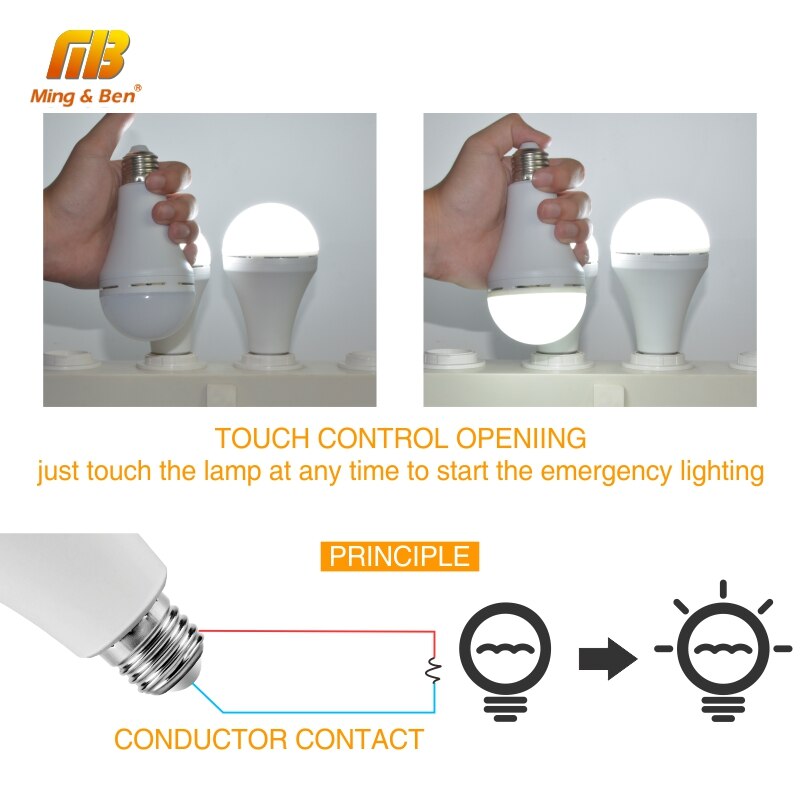 Luz de emergencia LED para exteriores, bombilla LED blanca fría de 110V, 220V, 7W, 9W, 12W, batería recargable, lámpara de iluminación