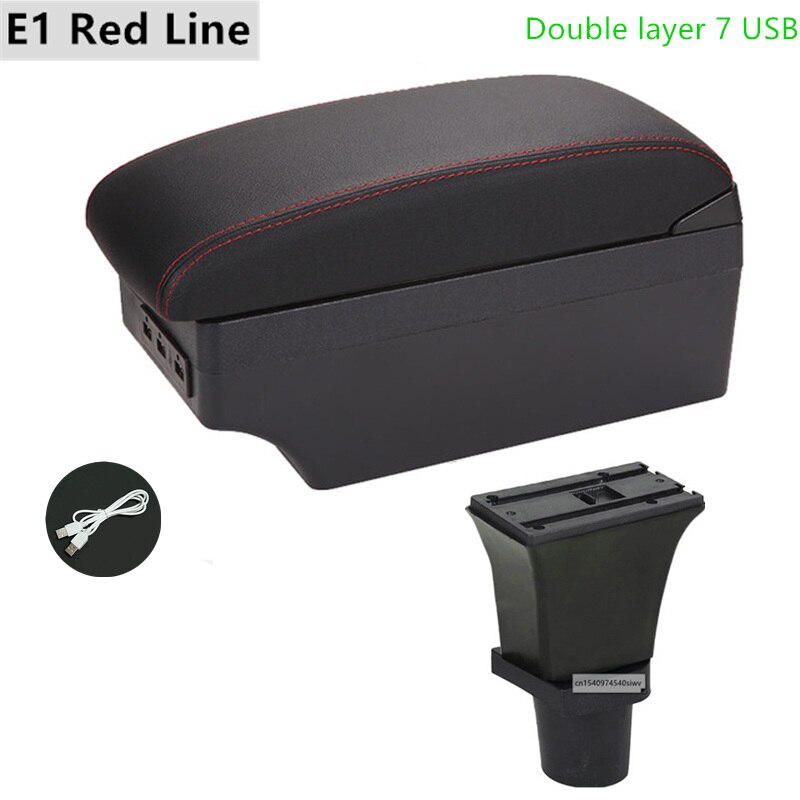 Car Armrest Box for Citroen C1 Special Retrofit Parts Center Storage Box with USB LED Light Accessories: E1 Red Line