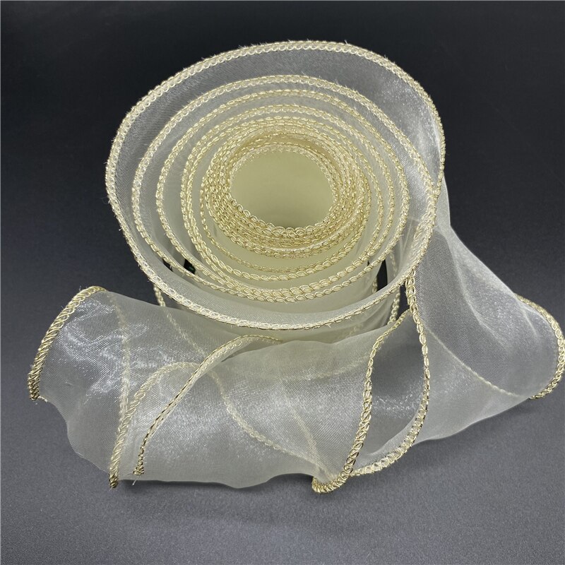 Cinta de Organza de seda con borde ondulado dorado, cintas de encaje para coser, tela, decoración de encaje, 50mm, 1 yarda por lote: 10