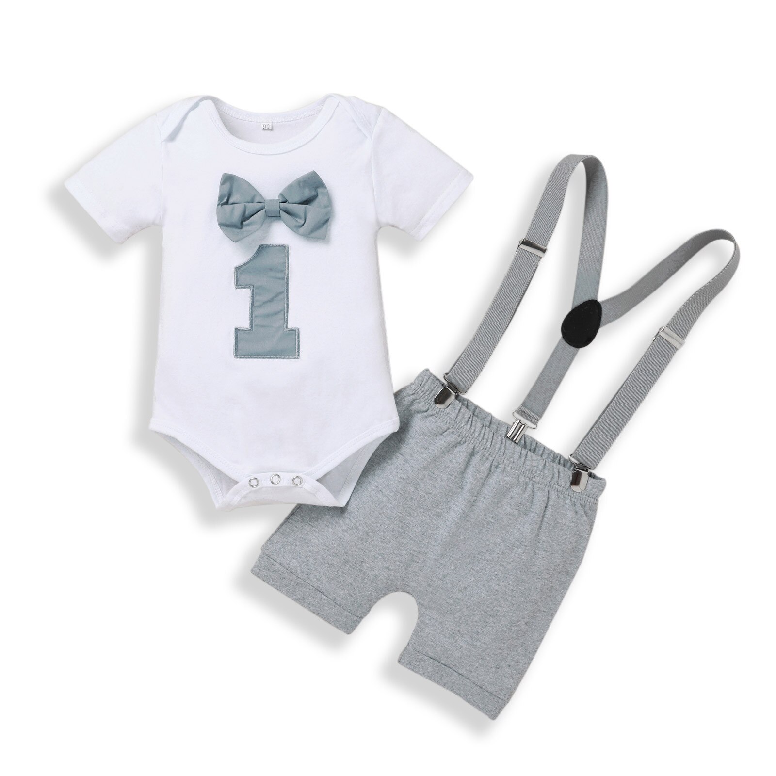 My 1st Birthday – ensemble de vêtements pour bébés garçons, barboteuse à nœud papillon, tenue pour nourrissons: WHITE / 18M