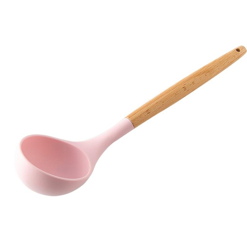 Ustensile de cuisine rose en Silicone de supérieure, avec manche en bois Flexible antiadhésif, ustensile de cuisine domestique: 3