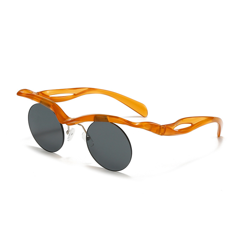 Gafas de sol para hombres y mujeres, gafas de a la con formas especiales, gafas redondas sin montura para accesorios al aire libre: Rosa