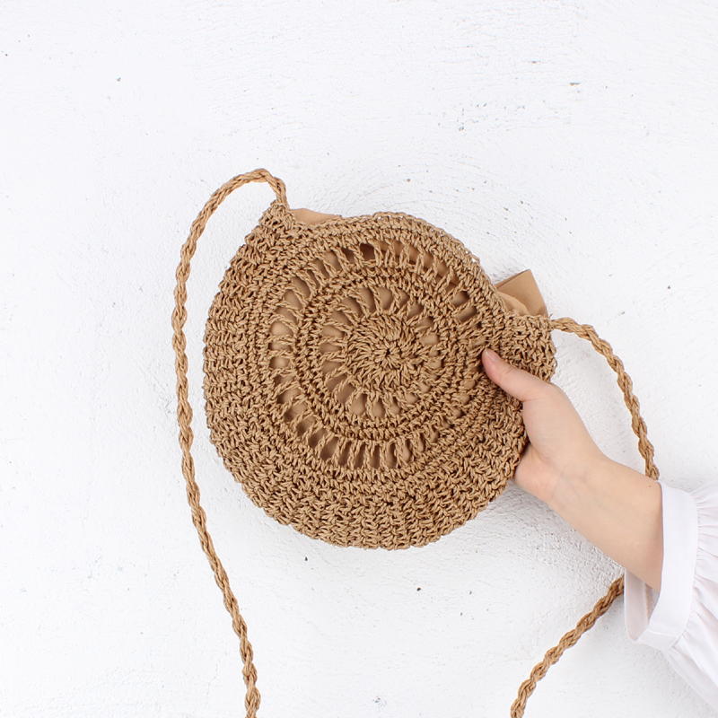 Zomer Strand Wind Leuke Boog Crossbody Geweven Zak Handgemaakte Gehaakte Ronde Strozak Vrouwelijke Tas Strandtas