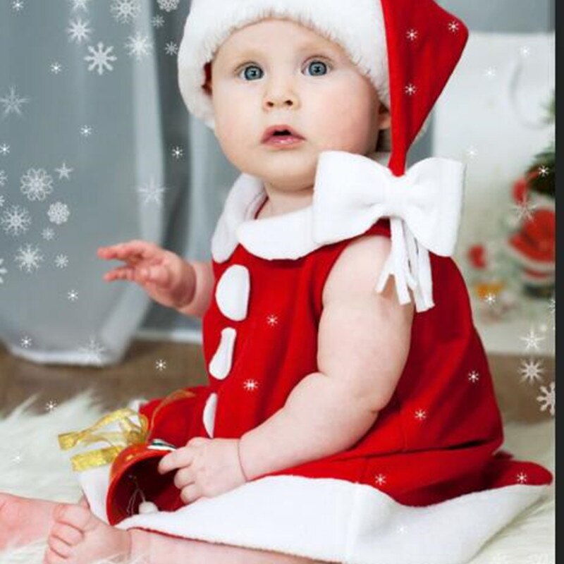 2 stk julefest baby piger drenge vest toppe tøj krave fleece ærmeløse toppe + hat 2 stk toddler spædbarn kostumer 0-3y