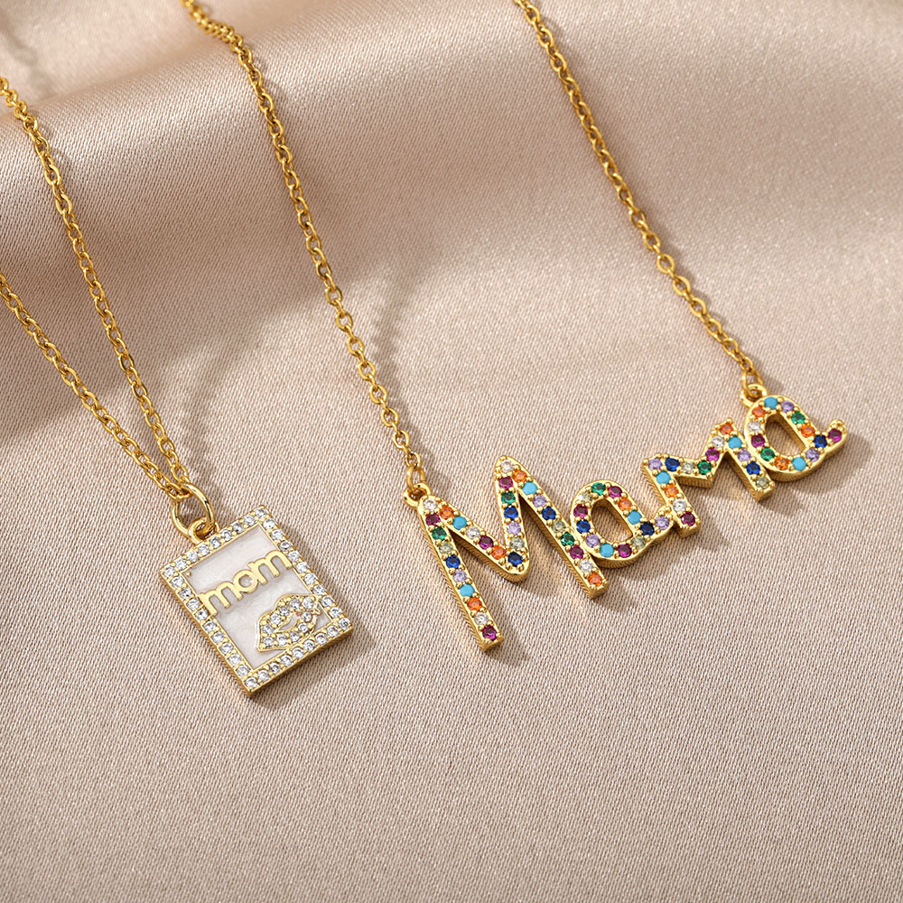 murmeln Schild Mutter knapp Name Anhänger Halskette Für Frauen Zirkonia Elegante Halskette Schmuck Schmuckstück Femme
