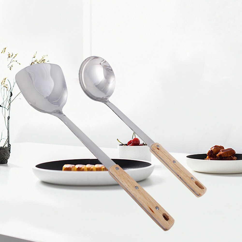 Ustensiles de cuisine en bois Uten manche en bois | En acier inoxydable, spatule pelle cuillère tourneuse de cuisine, Cocina trademsilios lame en bois, Gadgets de cuisine