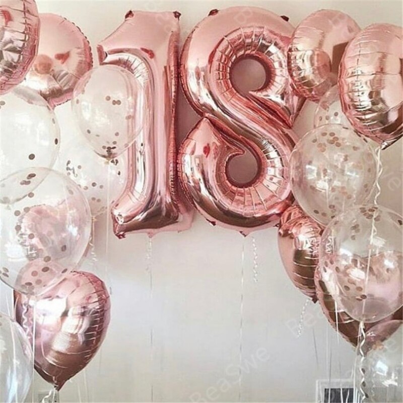 Globo número 18 de 32/40 pulgadas para niño y niña, globos de aluminio de Color dorado, plateado, azul y rosa, decoración para de aniversario de 18 cumpleaños