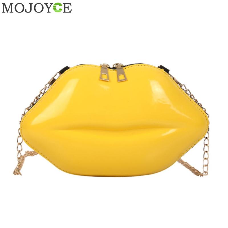 Frauen Rot Lippen Kupplung Tasche Damen Pu Leder Kette Schulter Tasche Bolsa Abend Tasche Lippen Form Geldbörse: Yellow