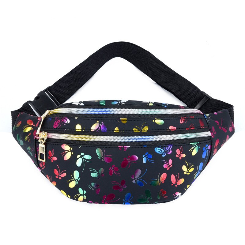 Doppelter reißverschluss-bauchtasche, farbenfrohe damen-handytasche, multifunktionale wasserabweisende umhängetasche: Schwarz
