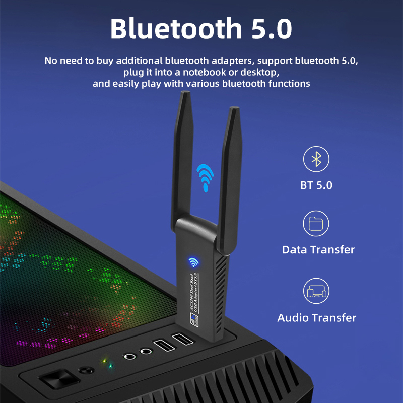 1300Mbps Wireless Network Card Bluetooth 5.0 WiFi USB Adapter Dual Band 2.4G/5.8Ghz Wireless Receiver for Laptop PC Win 8/ 10/11