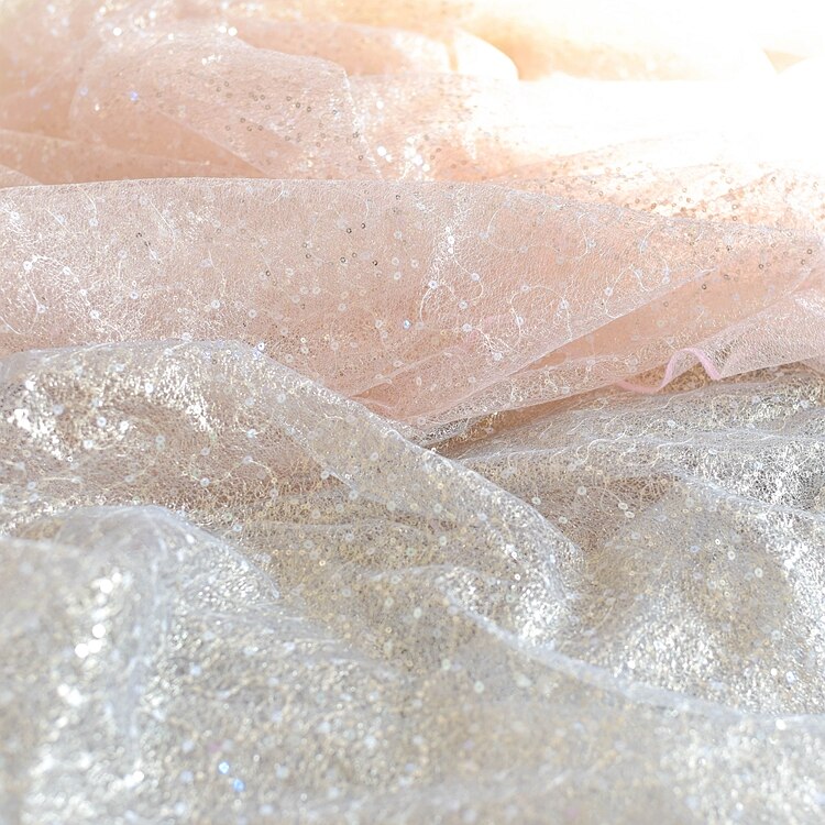Random Pattern Colorful Sequin Embroidery Lace Fabric Wedding Dress Base Fabric Handmade Diy Dress Accessories Powder