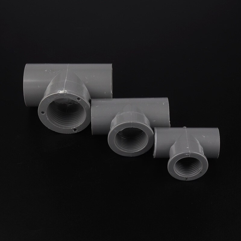 2pcs 1/2, 3/4, 1Inch PVC Tee Connector Female Thread PVC 3 Way Adapters Home Garden Irrigation PVC Fittings: 1l2inch-20mm / Grey