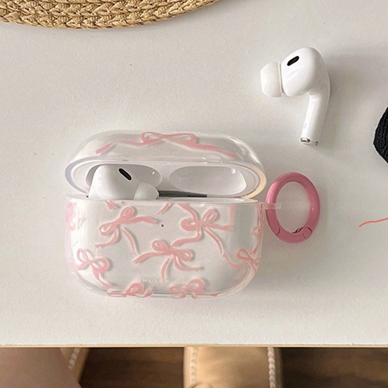 Funda con lazo rosa para Airpods 1/2/3/4, funda protectora suave para auriculares inalámbricos Bluetooth, funda para Airpods Pro 2 con llavero