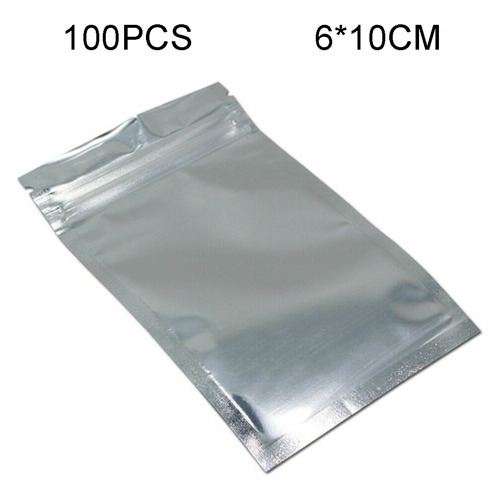 100 stk flade aluminiumsfolieforseglingsposer poser fødevaregodkendt pakke genlukkelig til mad, kaffe, nødder, sukker, snack: 6 10cm