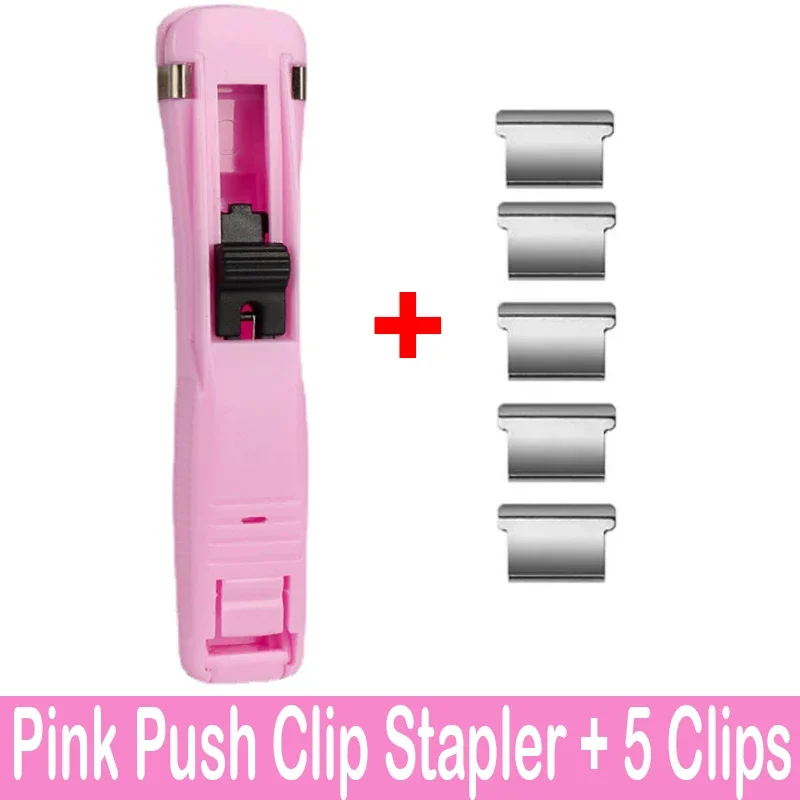 Staple Metal Clip Push Hand Paper Clipper with Refill Fixing Organizing Stapler Reusable Push Clamp for Document File Stationery: Burgundy