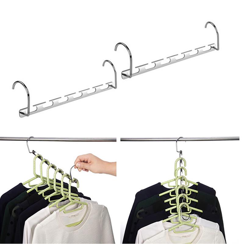 Multifunctional Space Saving Metal Hangers Magic 6 Grooves Clothes Closet Organizer Iron Clothes Drying Rack Bedroom Supplies: 2PCS