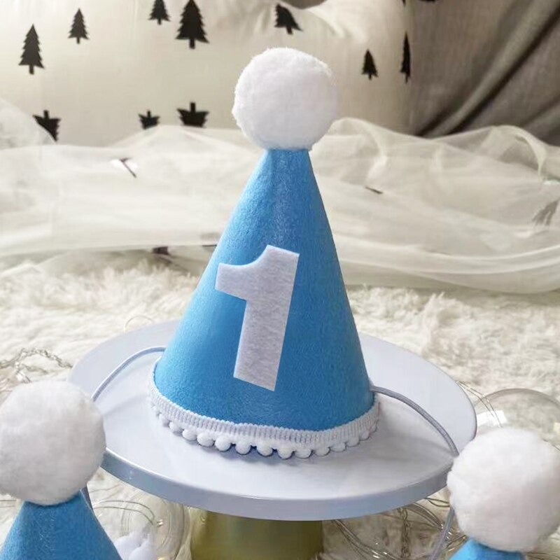 Chapeau couronne d'anniversaire pour enfants, coiffe princesse Prince, décoration de fête prénatale, fournitures pour fête d'anniversaire, 1/2/3 ans: Blue-1