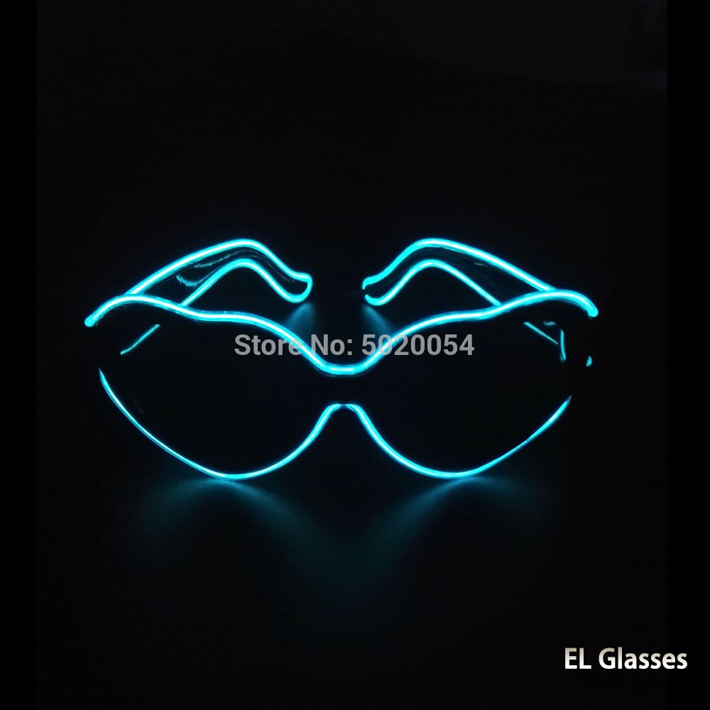 Gzyuchao  el 10 farver steady on el hjerte form briller blinkende belysning neon briller halloween nat glød solbriller: Gennemsigtig blå