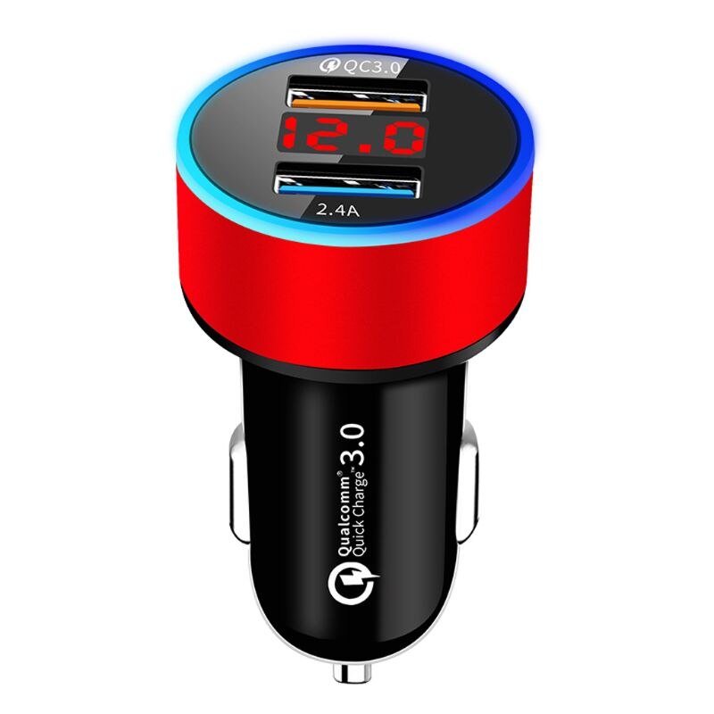 12V/24V Dual Ports QC 3.0 USB Car Fast Charger Cigarette Lighter Digital LED Voltmeter Power Adapter for Mobile Phone Tablet GPS