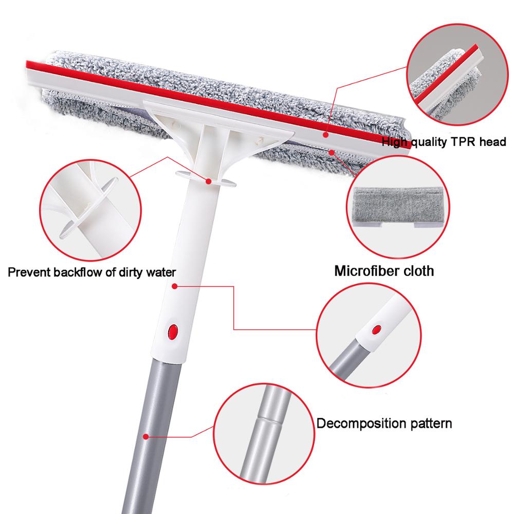 Cleanhome 2 in 1 48" Microfiber Window Squeegee Scrubber with Replacement Pole Attachment for Home High Window Cleaning