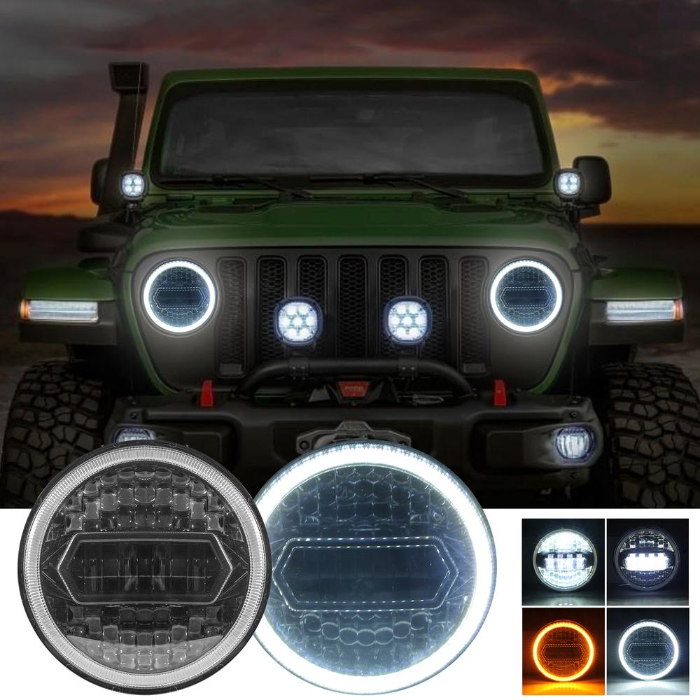 7 Inch Led Halo Koplampen Met Richtingaanwijzer Amber Wit Drl Compatibel Voor Jeep Wrangler: Default Title
