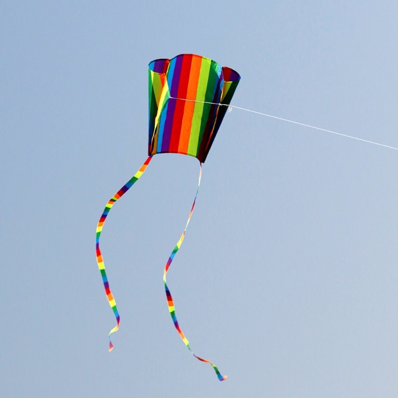 Rainbow Parafoil Kite Met Staarten Zachte Vliegeren Speelgoed Geven 30M Kite Lijn 95AE