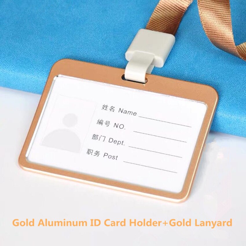 Aluminium fungerande id-korthållare halsband id-bricka hållare pris för anställd tillståndsinnehavare: Guld-horisontell