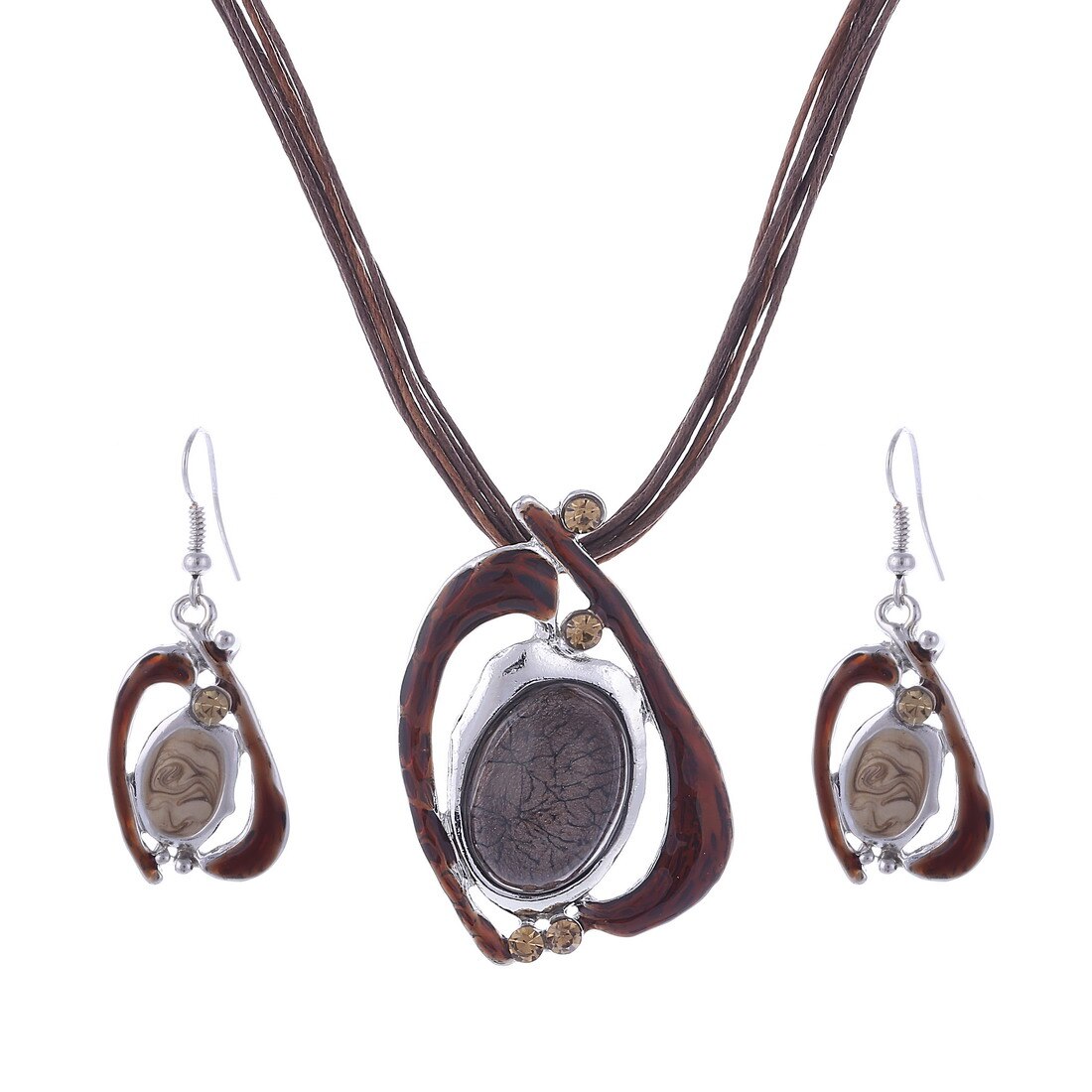 MINHIN nuovo Set di collana a catena in pelle con gemma smaltata per Set di gioielli da sposa per feste Set di gioielli estivi da donna: F846