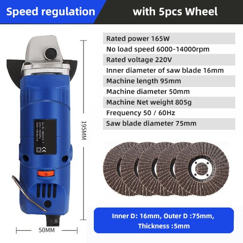 6 Speed Electric Angle Grinder For Grinding or Cutting Metal Electric Portable Grinder Machine Abrasive Tools Mini Grinder: Set 5