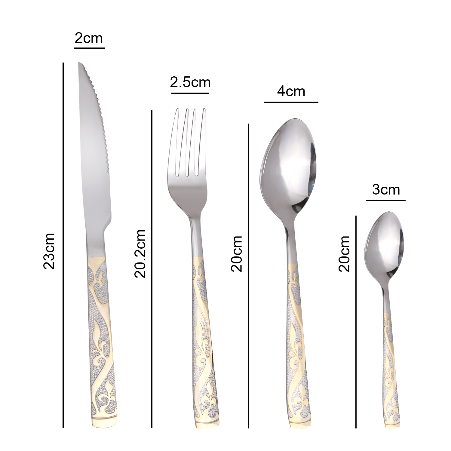 4/24 dele bestiksæt i rustfrit stål knive gafler skeer sølvbestik bordservice køkken restaurantredskaber