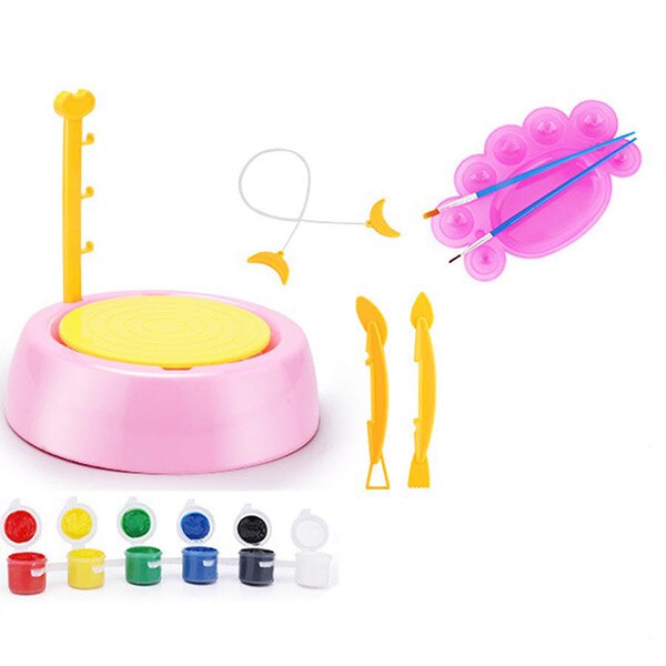 Máquina de alfarería de cerámica hecha a mano para niños, juguetes artesanales para niños y niñas, Mini ruedas de cerámica, manualidades, juguete educativo para niños pequeños: Pink without clay