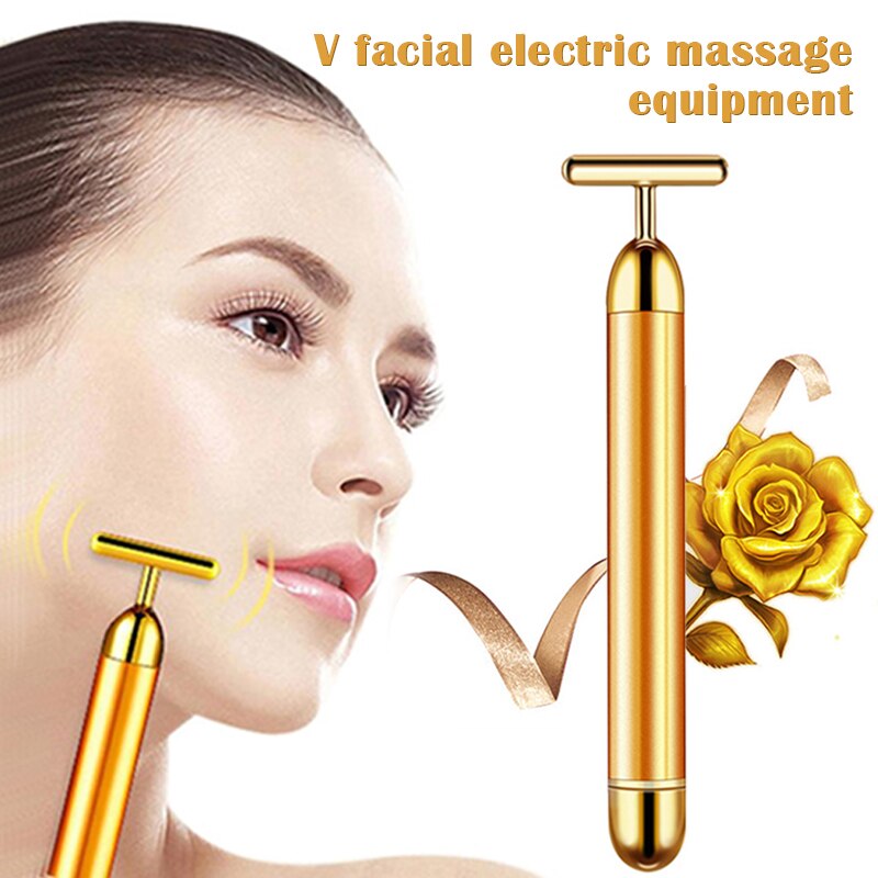 24k golden pulse energy gezichtsmassager beauty bar t-vormige elektrische gezichtsmassager voor strakke versteviging en lift, dagelijkse huidverzorging  wh998